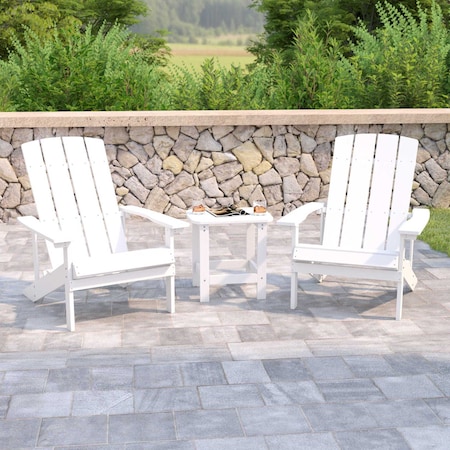 Flash Furniture White Adirondack Side Table and 2 Chair Set JJ-C14501-2-T14001-WH-GG